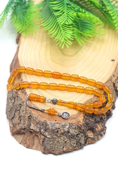 Midyat Nurtaş Gümüş Honey Colored Silver Tasseled Rosary - Capsule Cut, Fire ...