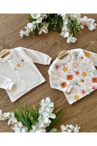 PATSAN Organik Pamuklu 2'li Bebek Üst Hırka Takım Çiçek