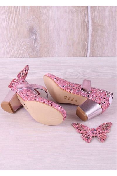 PATİK BEBE Pink Butterfly Patterned Girl's Heeled Evening Shoes