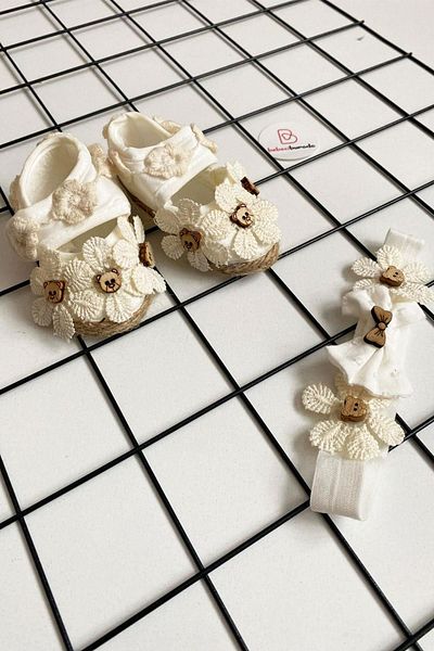 BEBECİBURADA Teddy Bear Figured Band Booties Set for 0-6 Months Baby Girls - Pack of 2