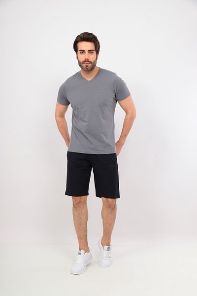 FORE SPORT Ανδρικό σετ μπλουζάκι και σορτς με λαιμόκοψη σε γκρι μπλε ναυτικό - φερμουάρ τσέπης