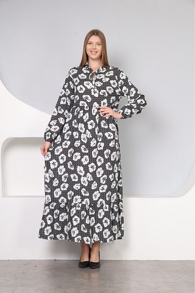 mervemoda Βαμβακερό ύφασμα - Γυναικείο μακρυμάνικο καλοκαιρινό φόρεμα
