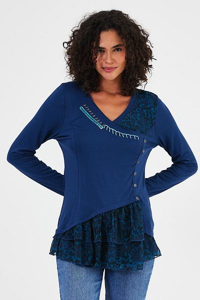 Penyelux Women's Comfort Fit Wide Fit Hijab Flexible Buttoned Tunic Blue