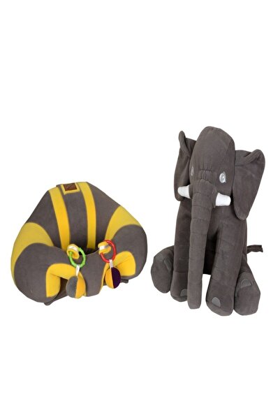 BEBEYATMAZ Gray-yellow Baby Support Sitting Cushion with Rattle and Gray Sleeping Elephant