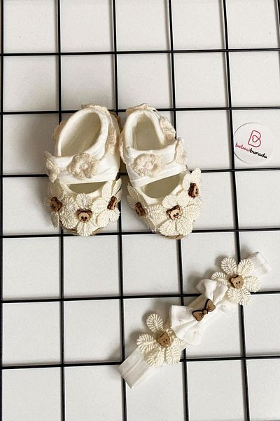 BEBECİBURADA Teddy Bear Figured Band Booties Set for 0-6 Months Baby Girls - Pack of 2