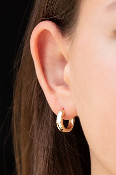 Cenova Jewelry 14 Ayar Altın Gizli Kilit Halka Küpe 15 Mm