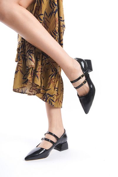 eformoda by emre yılmaz Confortabil Catarama de cureaua Piele lacuita neagra Mary Jane - Pantofi clasici cu toc cu varf ascutit ZR03