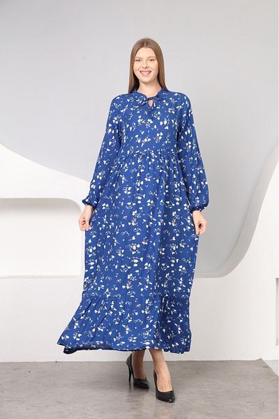 mervemoda Καλοκαιρινό βαμβακερό μακρυμάνικο γυναικείο φόρεμα