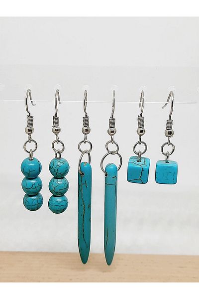Kusakli Turquoise 3-Piece Dangle Earring Set