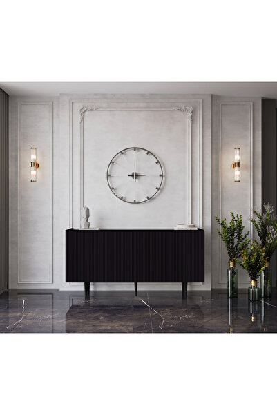 enwood Capella Siyah Mdf 4 Kapaklı Raflı 160 Lık Konsol