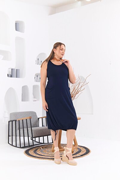 RMG Plus Size Navy Blue Dress - Tie-Up Skirt