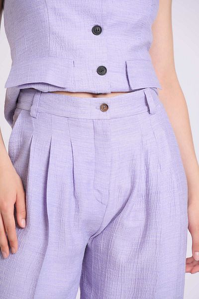 Yake Back Elastic Waist, Pockets, Cigarette Legs, Special Texture Polyester Fabric Trousers