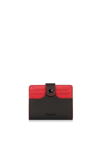 CENGİZ PAKEL Genuine Leather Cengiz Package Card Holder - Money Compartment, Black and Red 2481