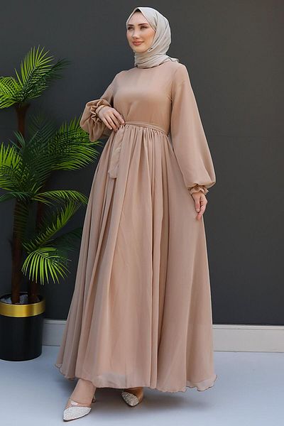 GİZ AGİYİM Rochie din șifon Hijab Milk Coffee Nare