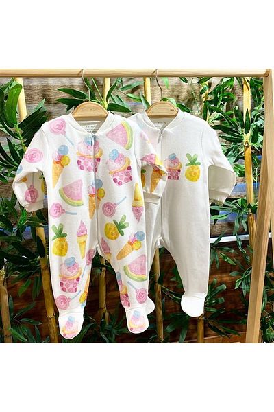 Renkli Puset 2-Piece Organic Zippered Baby Girl Sleeping Bag Cupcake
