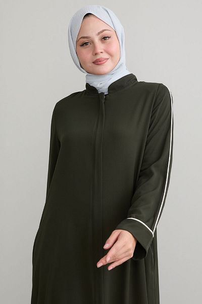 InStyle Casual Cut Khaki Ferace - Salvia Patterned, Arm Piping