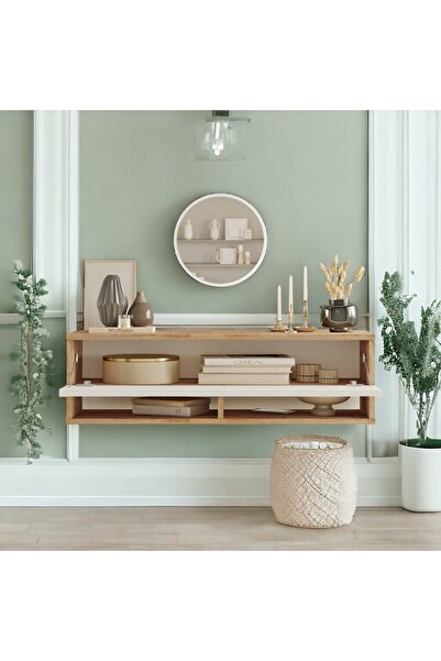 L'occi Concept Meela 100 cm Kapaklı Raflı Aynalı Dresuar Antre Hol Çam-Beyaz MA13-AW