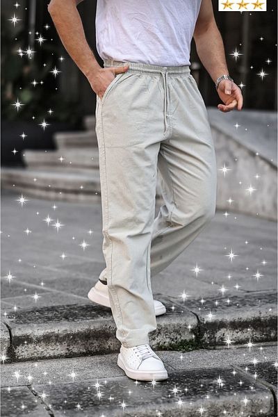 MY VİNTAGE Relaxed Cut Men's Linen Summer Trousers - Stone