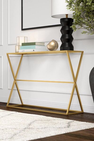 TOLIAHOME Gold Renk Temper Camlı Dresuar Metal Konsol