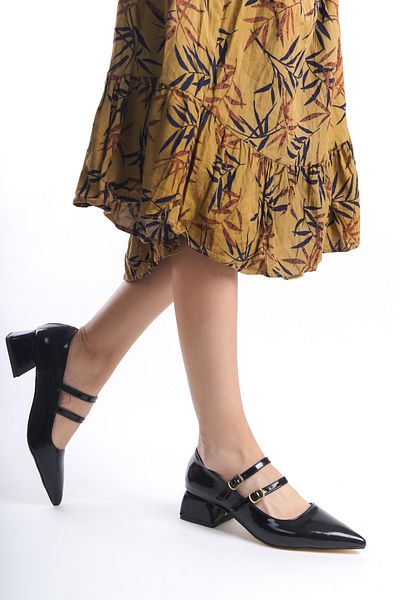 eformoda by emre yılmaz Confortabil Catarama de cureaua Piele lacuita neagra Mary Jane - Pantofi clasici cu toc cu varf ascutit ZR03