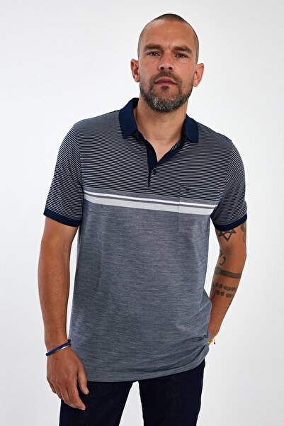 ENQUE تي شيرت رجالي مريح أساسي بياقة بولو وجيب طويل باللون الأزرق الداكن