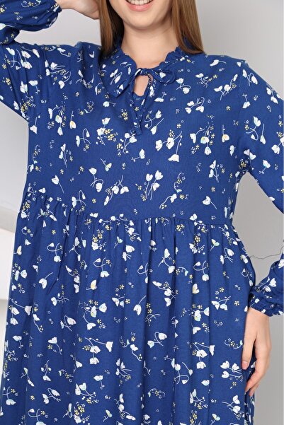 mervemoda Καλοκαιρινό βαμβακερό μακρυμάνικο γυναικείο φόρεμα