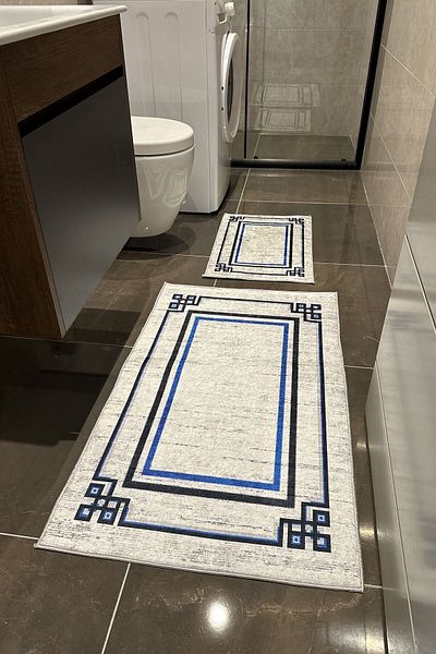 CENTER AVM Απορροφητικό χαλάκι μπάνιου με σφουγγάρι διπλό που πλένεται στο πλυντήριο Μπεζ σετ μπάνιου