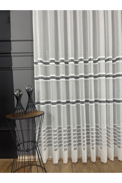 Yuka Gray Stripe Bright Steel Knitted Tulle Curtain Does Not Want 1/3 Close Pleat No Crease Ironing