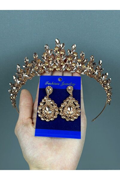 Limelia Σετ Νυφικό Στέμμα και Σκουλαρίκια με Χρυσό Κρυστάλλινο Πέτρινο Σετ