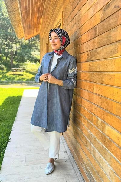 FUAT GÜRSEN Indigo Tunic - Sleeve Bead Detail