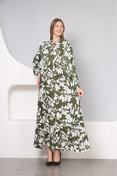 mervemoda Βαμβακερό ύφασμα - Γυναικείο καλοκαιρινό φόρεμα με μακριά μανίκια