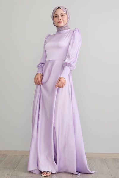 InStyle Λιλά Σατέν Φόρεμα - Με φερμουάρ στο μανίκι