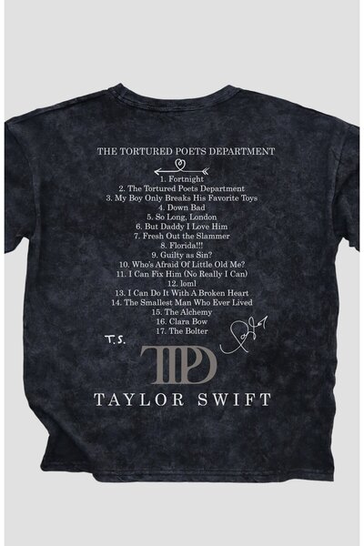 Fuddy Moda Taylor Swift TTPD Album Songs Patterned Oversize Unisex Tricou