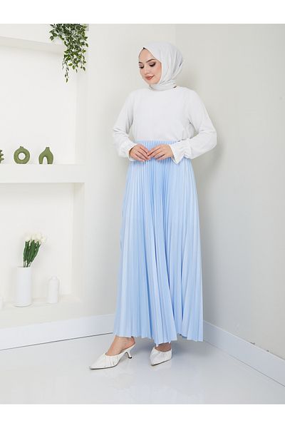 VOLT CLOTHİNG Women's Pleated Skirt - Basic Model with Elastic Waist