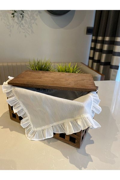 Decamor home Coș șervețel de prezentare cu volane de in