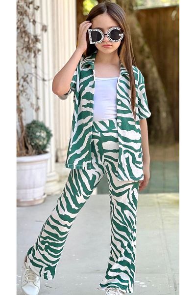 Calisa Set cardigan și pantaloni pentru fete cu model zebră - de vară de sărbători