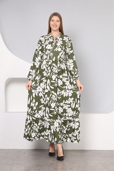 mervemoda Βαμβακερό ύφασμα - Γυναικείο καλοκαιρινό φόρεμα με μακριά μανίκια