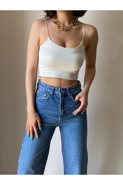 Bengi Clothing Μπεζ Σατέν Crop Μπλούζα - Σχοινί λουράκι