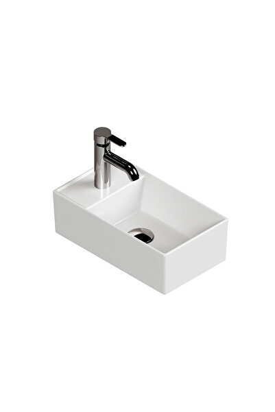 AQUA BAGNO Plan Tezgah Üstü Kare Lavabo, 41 x 23  cm. Beyaz