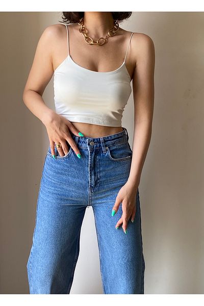 Bengi Clothing Μπεζ Σατέν Crop Μπλούζα - Σχοινί λουράκι