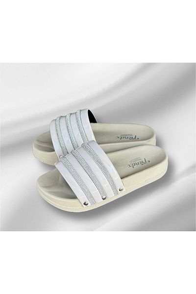 TRENDX Γυναικεία Cream Comfort - Ελαφριές και Άνετες Παντόφλες με Πέτρες