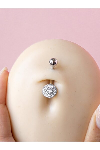 MORNEVA Minimal Daire Taş Çelik Belly Göbek Piercingi