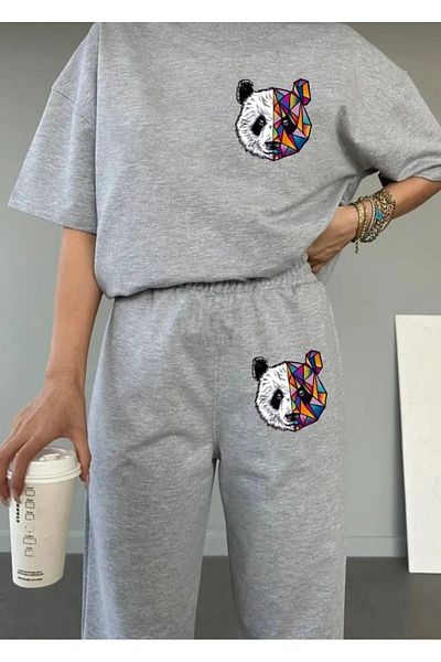 TRENDKOLİK Trend Selection - Panda Patterned, Oversize Women's Double Set