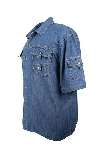 marufshop Мъжка дънкова риза с голям размер - 115-152 килограма, къс ръкав, цвят Dekons Blue