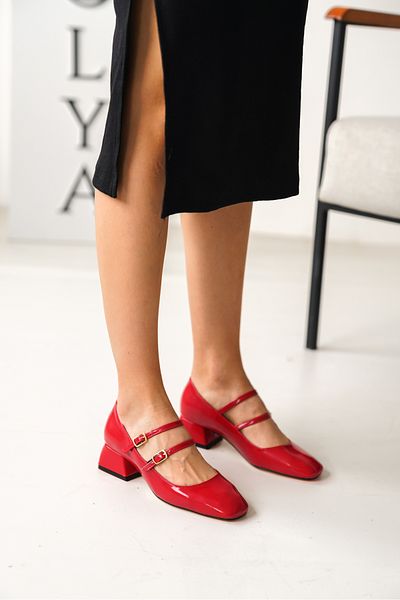 DURUNUN BUTİĞİ Duya Red Patent Leather Blunt Toe (4cm) Heeled Casual Shoes