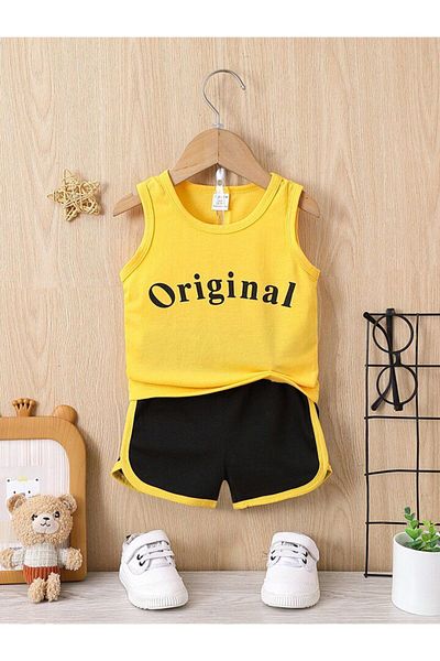 LOUİSA Yellow Original Printed T-Shirt and Shorts Set for Boys