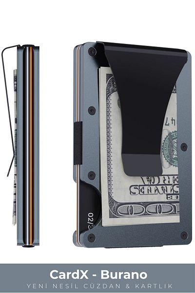 Louise Motto Cardx - Burano Clips - Portofel și suport pentru carduri de nouă generație - Portofel minimalist din metal - Protecție RFID (GRI)
