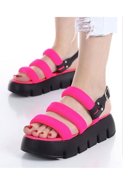 Afilli Femei Fuchsia Negru Subțire Bandă simplă Gros Platformă înaltă Talpă în aer liber Sandale sport zilnice Pantofi de vară