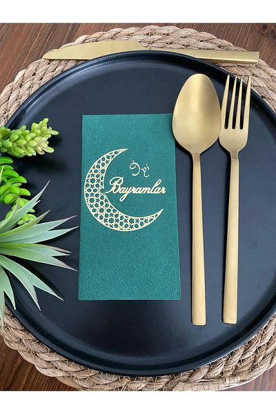 kidspartim Set of 16 Green Good Holidays - Gold Gilded Napkins