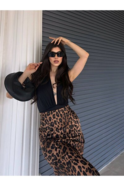 Ekim Store Fusta lungă din satin leopard